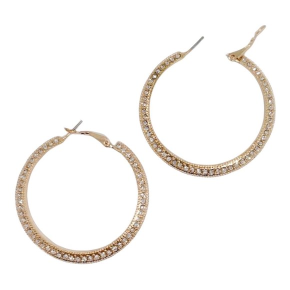 Gold Crystal Studded Hoop Earrings - Picture 1 of 4